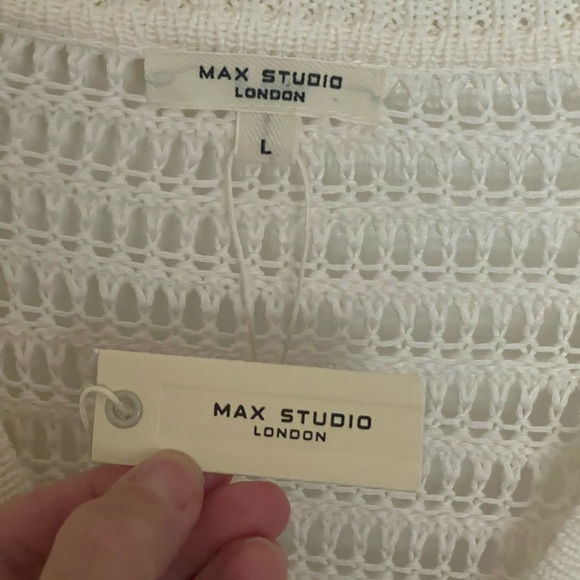 NEW Max Studio V-Neck Knit Polo Sweater in Off White Ivory Loose Knit Oversize L - Picture 2 of 7
